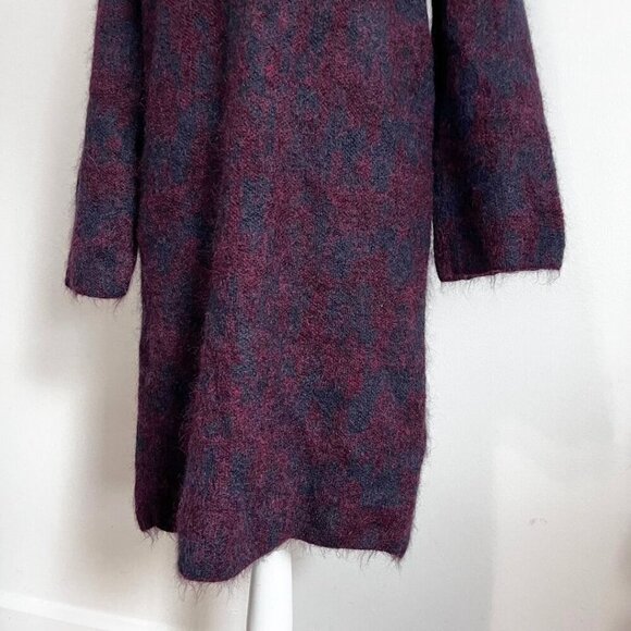 COS NAVY BURGUNDY MOHAIR WOOL BLEND FUZZY SHIFT SWEATER DRESS - S - Picture 6 of 11